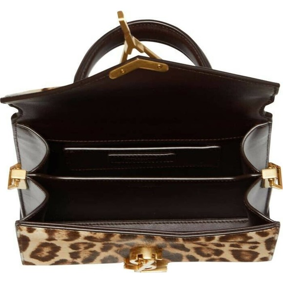 Saint Laurent YSL Mini Cassandra Leopard Print Calf Hair Top Handle Bag Brown - Picture 2 of 11